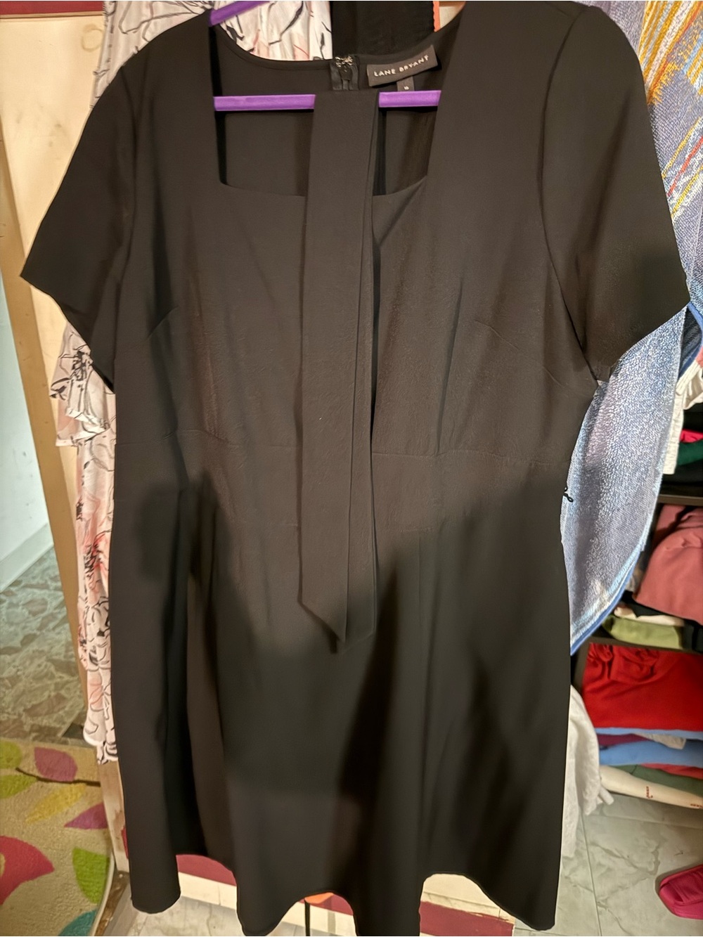 Lane Bryant Black Short-Sleeve Sheath Dress with Front Pleat